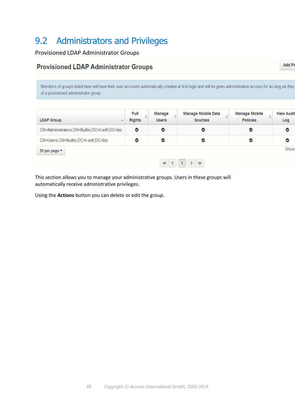 2 administrators and privileges, Administrators and privileges | Acronis Access - Installation Guide User Manual | Page 95 / 177