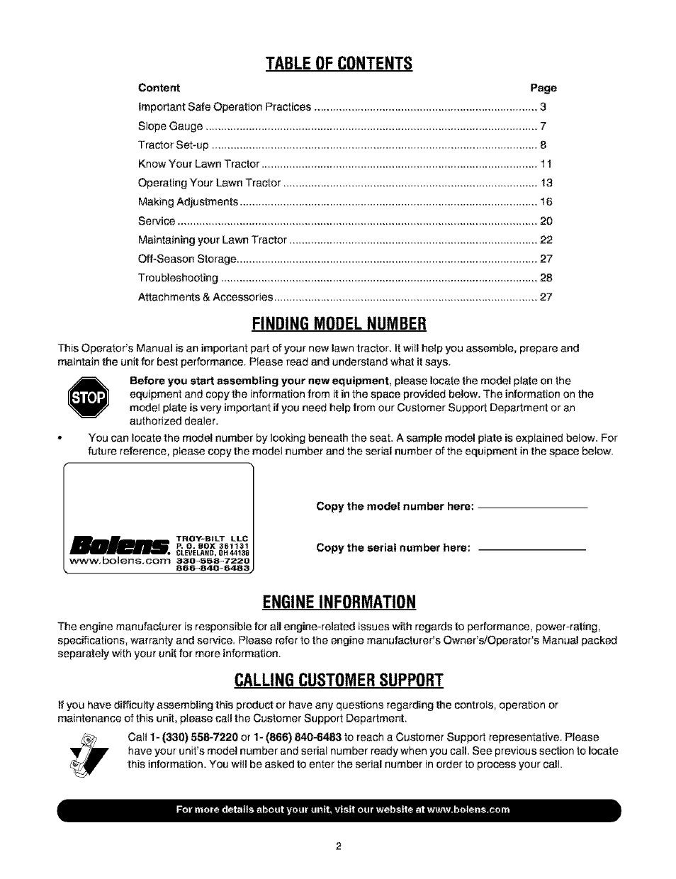 Bolens TRANSMATIC LAWN TRACTOR 660 User Manual | Page 2 / 32