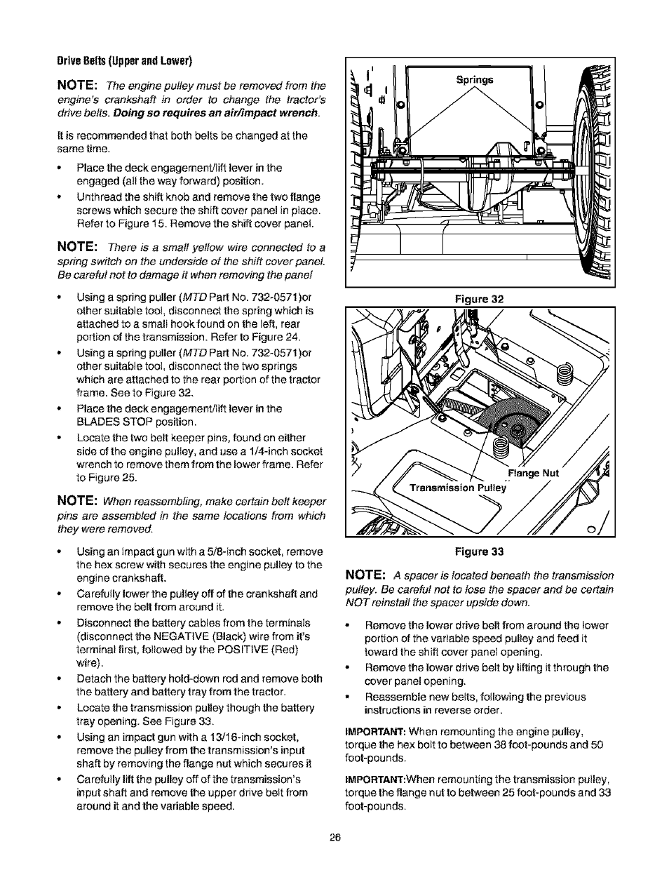 Drive be№ (upper and lower) | Bolens TRANSMATIC LAWN TRACTOR 660 User Manual | Page 26 / 32