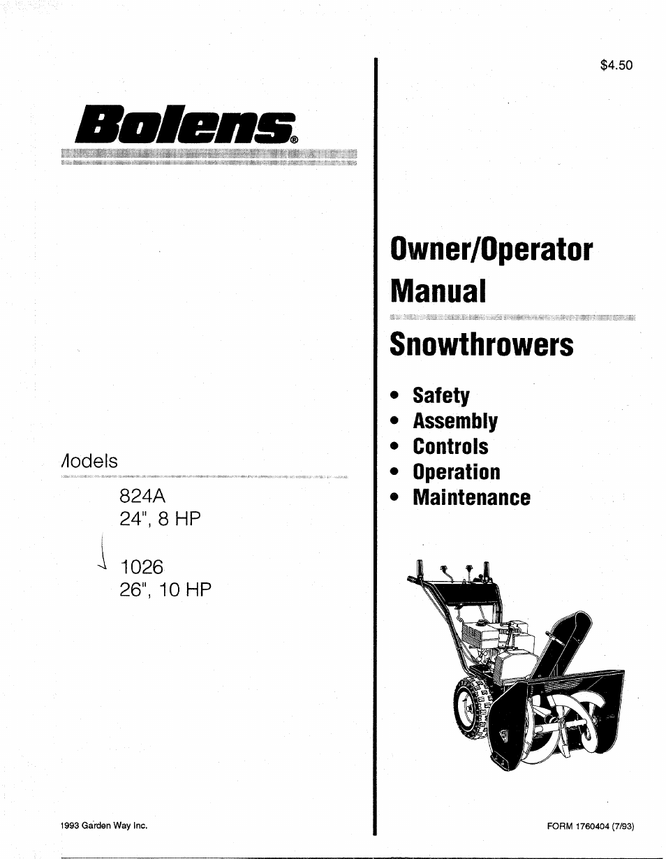 Bolens 1026 User Manual | 26 pages