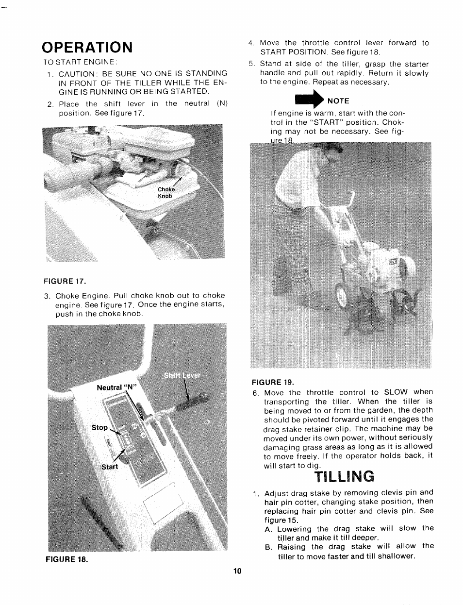 Operation, Tilling | Bolens 247.29773 User Manual | Page 10 / 28