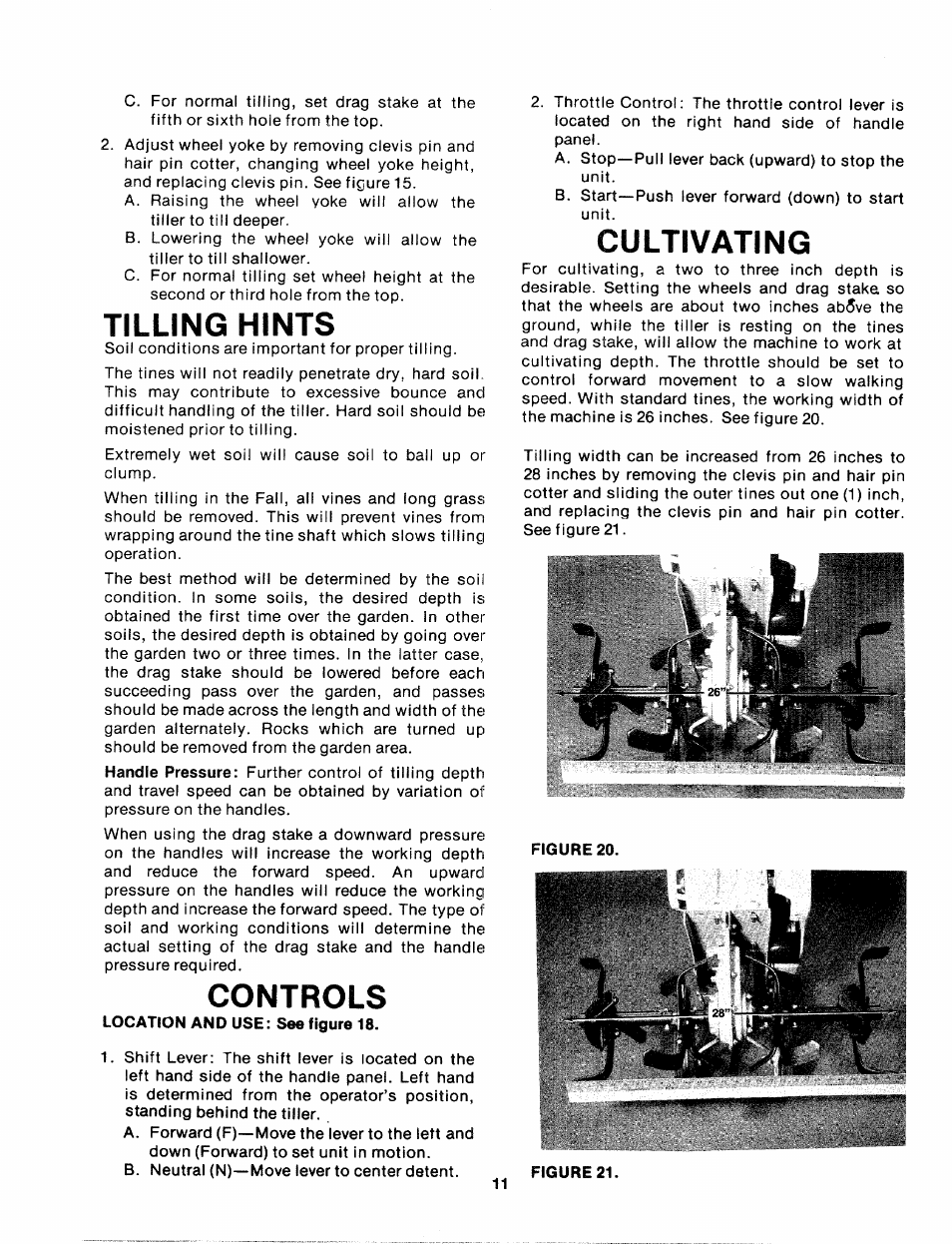 Tilling hints, Controls, Cultivating | Bolens 247.29773 User Manual | Page 11 / 28