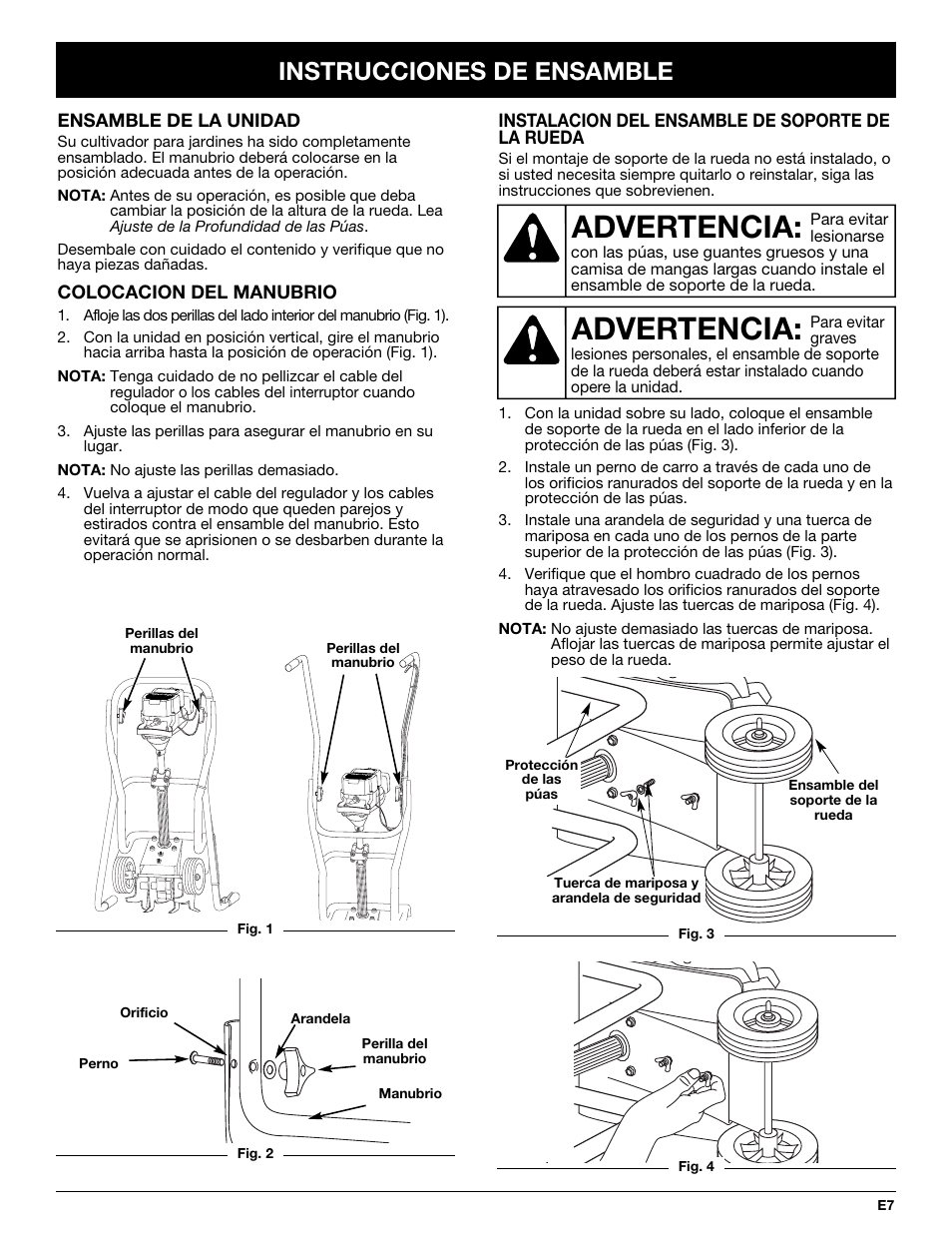 Advertencia, Instrucciones de ensamble | Bolens BL410 User Manual | Page 47 / 64