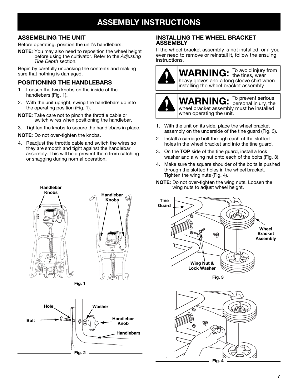 Warning, Assembly instructions | Bolens BL410 User Manual | Page 7 / 64
