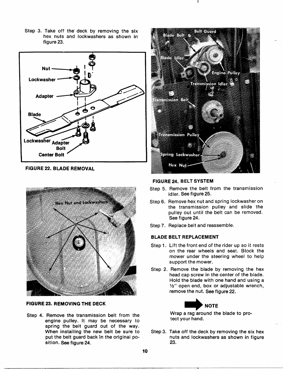 Blade belt replacement, Note | Bolens 137-360-300 User Manual | Page 10 / 24