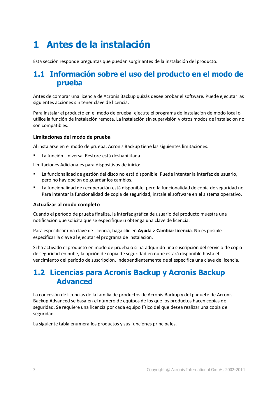 1 antes de la instalación | Acronis Backup for PC - Installation Guide User Manual | Page 3 / 19