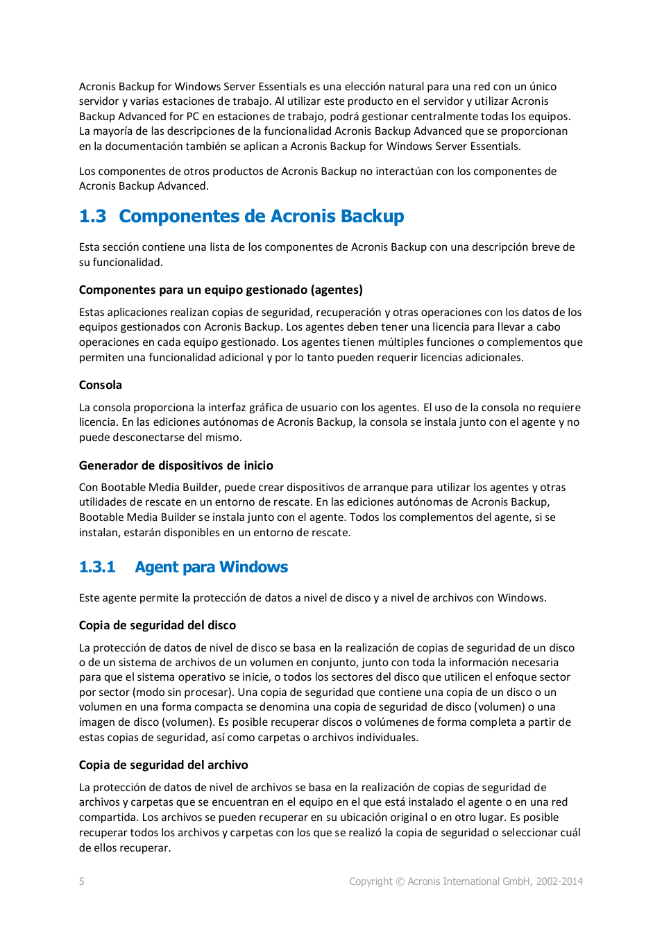 3 componentes de acronis backup, 1 agent para windows, Agent para windows | Acronis Backup for PC - Installation Guide User Manual | Page 5 / 19