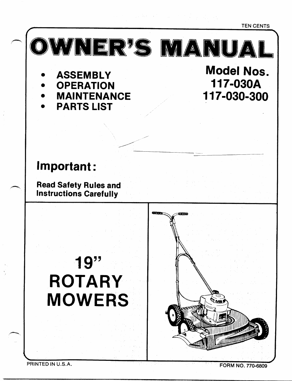 Bolens 117-030A User Manual | 8 pages