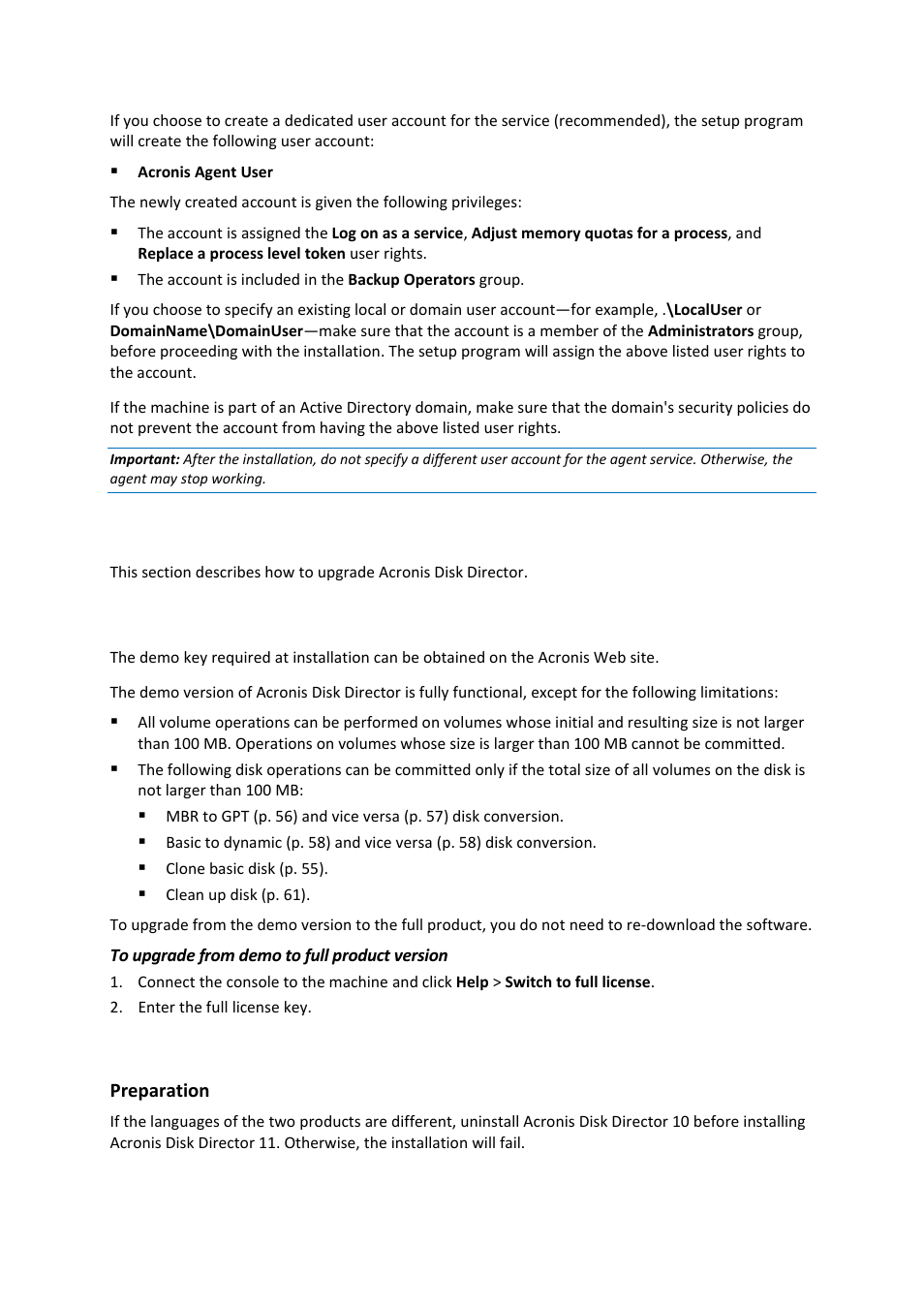 3 upgrading acronis disk director, Upgrading acronis disk director, Upgrading from demo to full product version | Upgrading from previous product versions, 1 upgrading from demo to full product version, 2 upgrading from previous product versions | Acronis Disk Director 11 Advanced Server - User Guide User Manual | Page 12 / 94