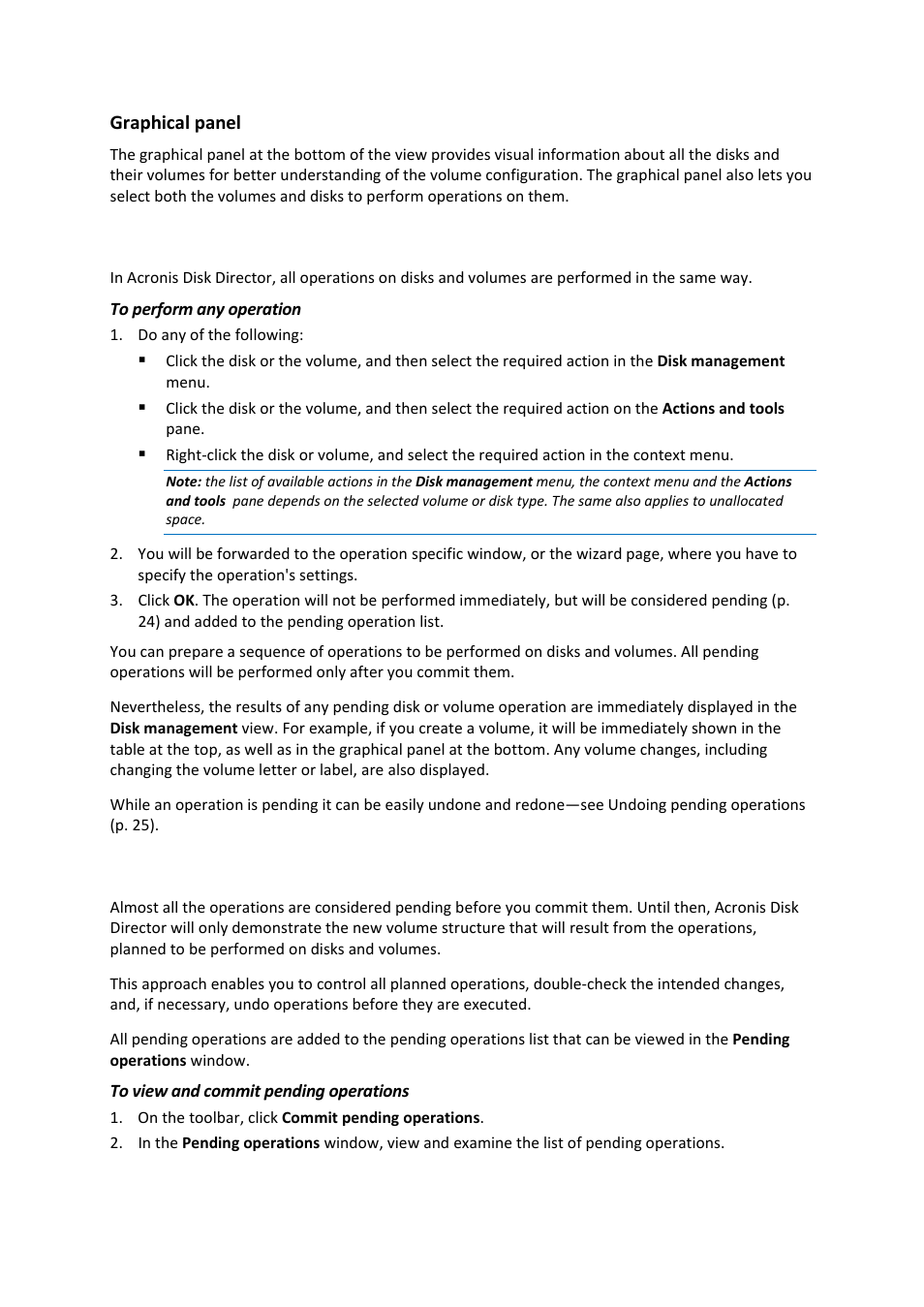 1 performing operations, Pending operations | Acronis Disk Director 11 Advanced Server - User Guide User Manual | Page 24 / 94