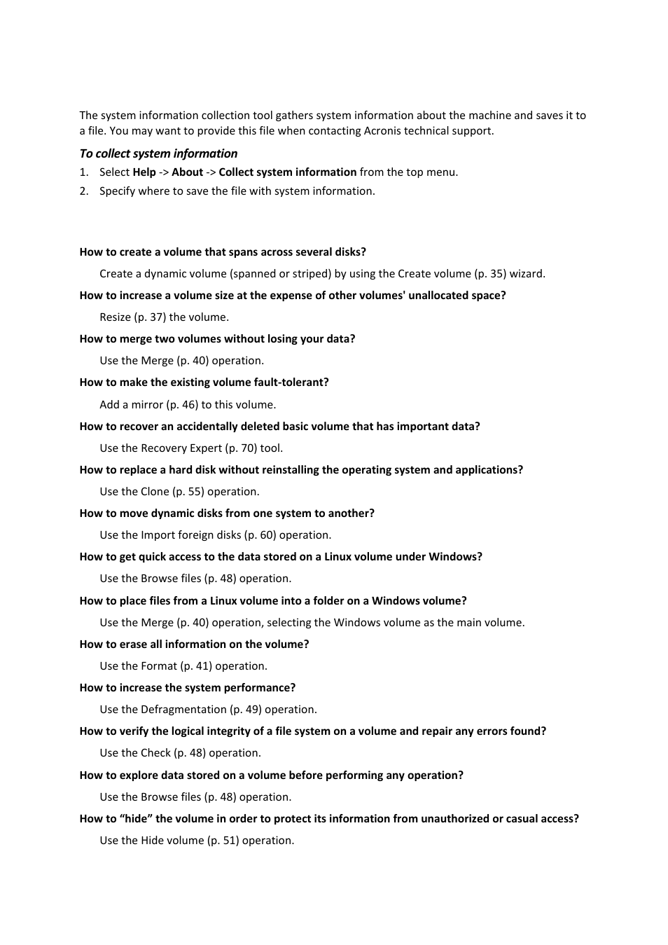 5 how to, Collecting system information, How to | 6 collecting system information | Acronis Disk Director 11 Advanced Server - User Guide User Manual | Page 33 / 94