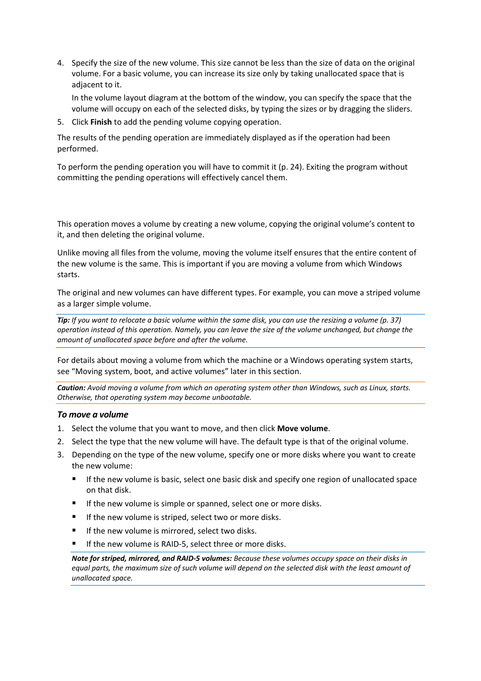 4 moving a volume, Moving a volume | Acronis Disk Director 11 Advanced Server - User Guide User Manual | Page 39 / 94