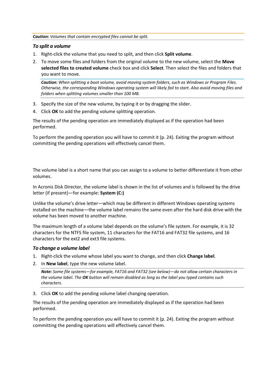 9 changing a volume label, Changing a volume label | Acronis Disk Director 11 Advanced Server - User Guide User Manual | Page 43 / 94