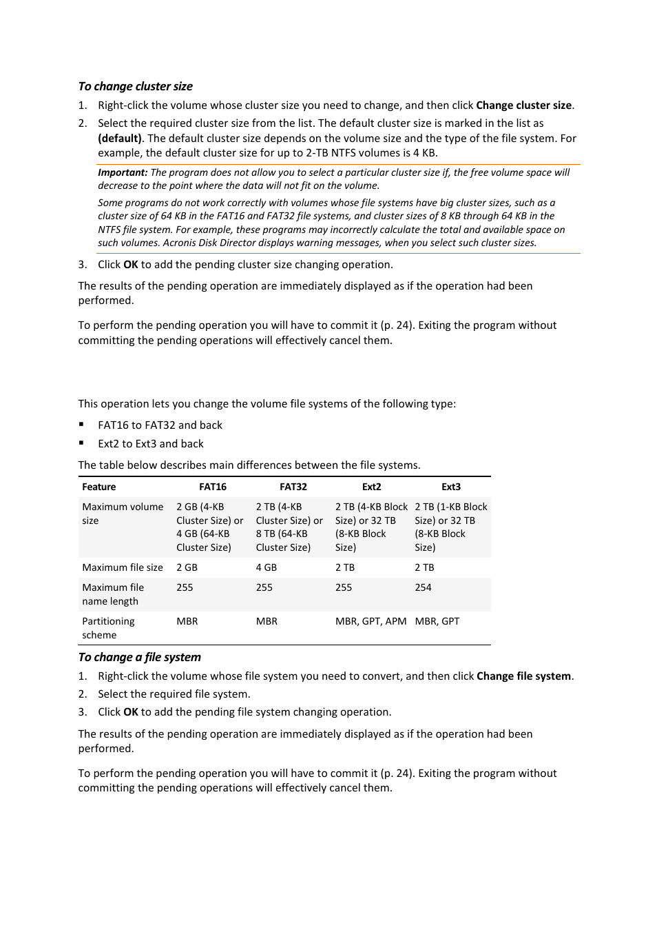 22 changing a file system, Changing a file system | Acronis Disk Director 11 Advanced Server - User Guide User Manual | Page 50 / 94