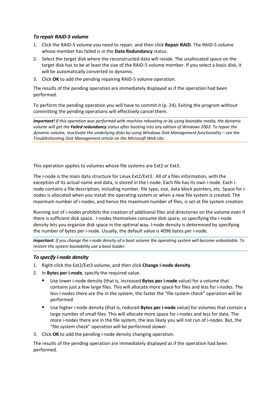 26 specifying i-node density, Specifying i-node density | Acronis Disk Director 11 Advanced Server - User Guide User Manual | Page 52 / 94