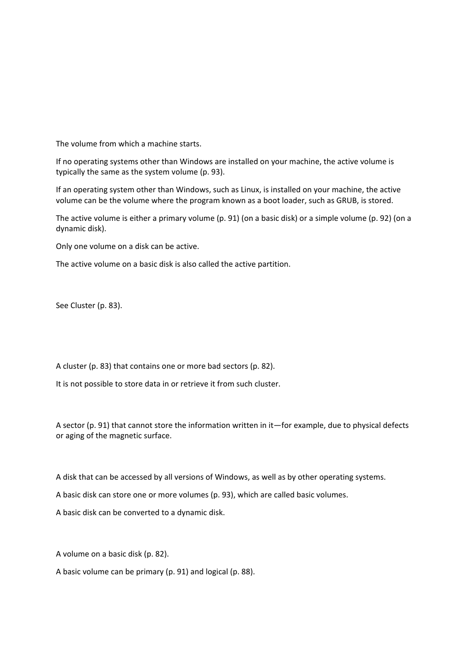 10 glossary, 10 glossary a, Active volume | Allocation unit, Bad cluster, Bad sector, Basic disk, Basic volume | Acronis Disk Director 11 Advanced Server - User Guide User Manual | Page 82 / 94