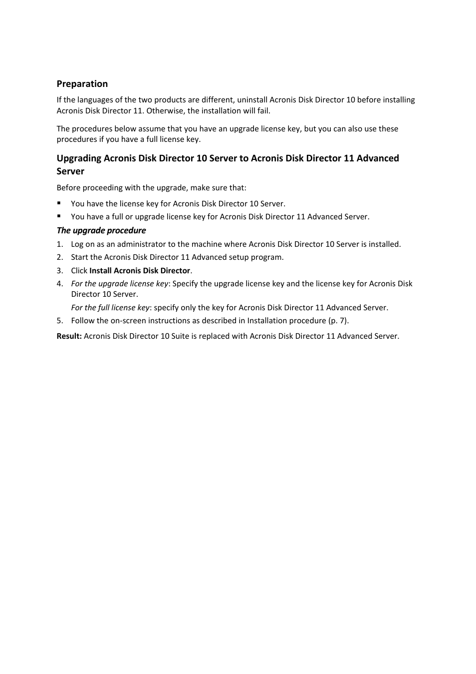 2 upgrading from previous product versions | Acronis Disk Director 11 Advanced Server - Quick Start Guide User Manual | Page 10 / 11