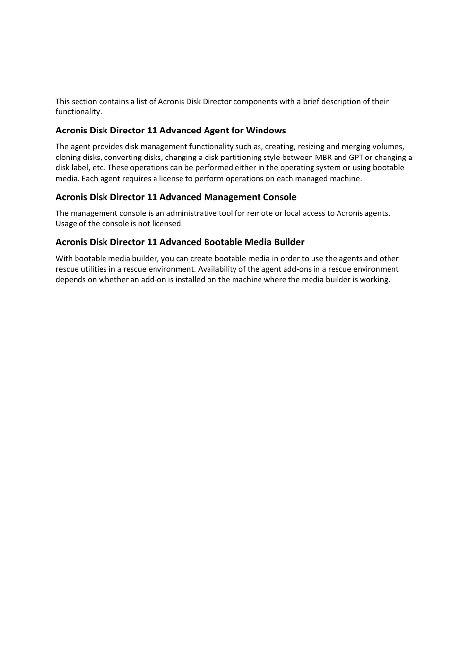 2 acronis disk director components | Acronis Disk Director 11 Advanced Server - Quick Start Guide User Manual | Page 5 / 11
