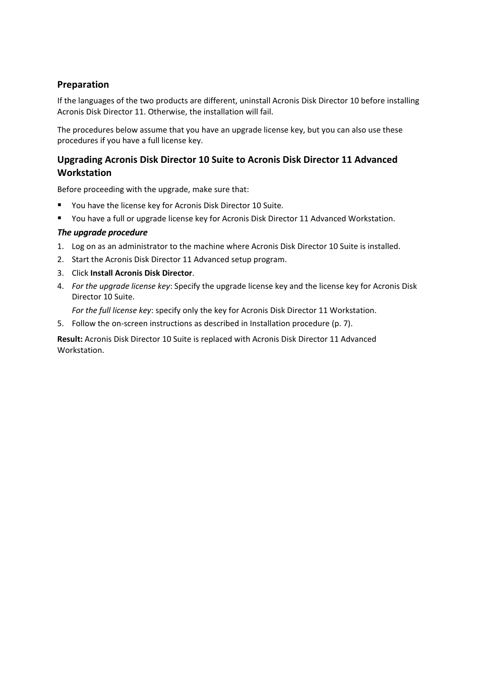 2 upgrading from previous product versions | Acronis Disk Director 11 Advanced Workstation - Quick Start Guide User Manual | Page 10 / 11
