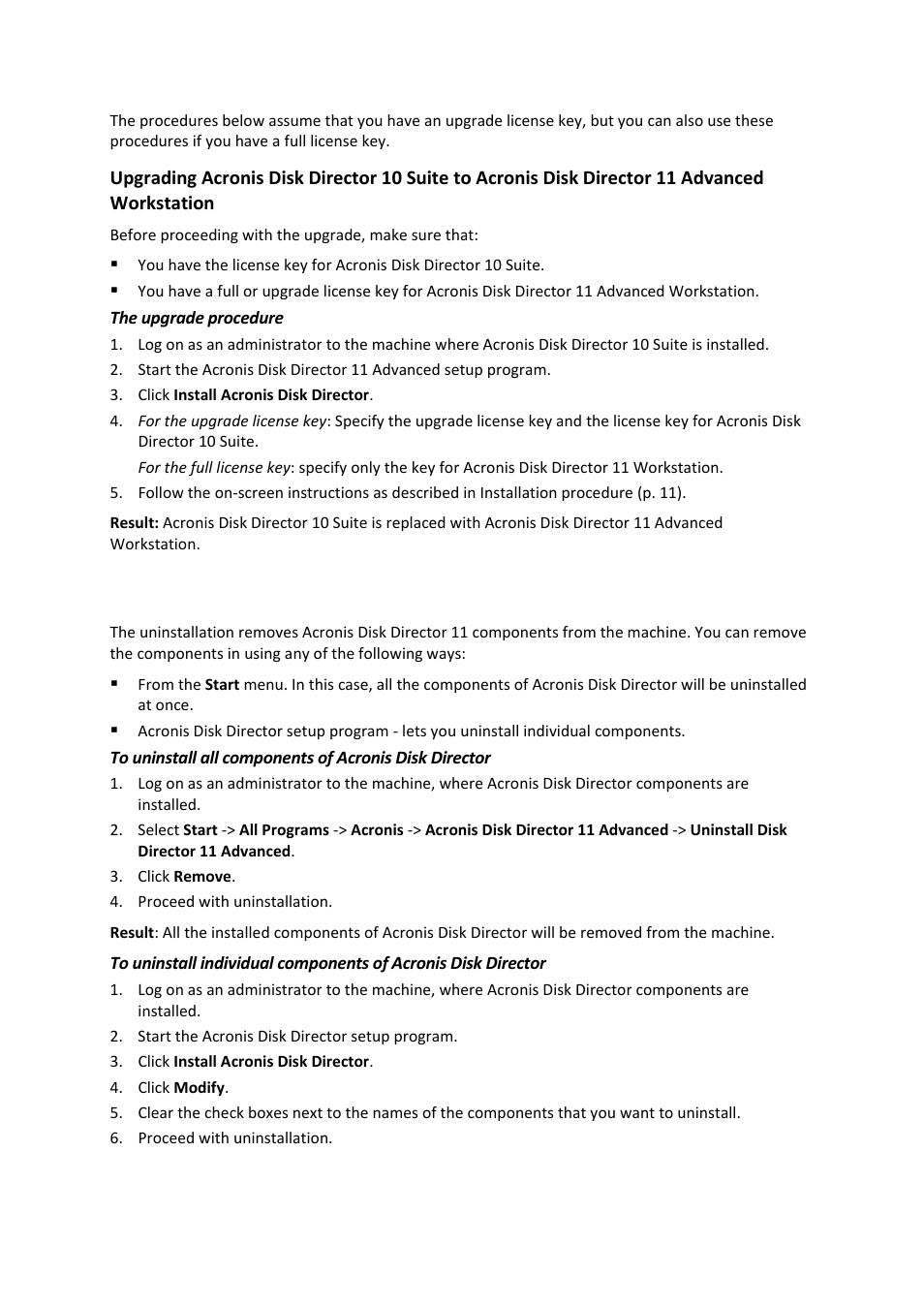 4 uninstalling acronis disk director, Uninstalling acronis disk director | Acronis Disk Director 11 Advanced Workstation - User Guide User Manual | Page 13 / 93