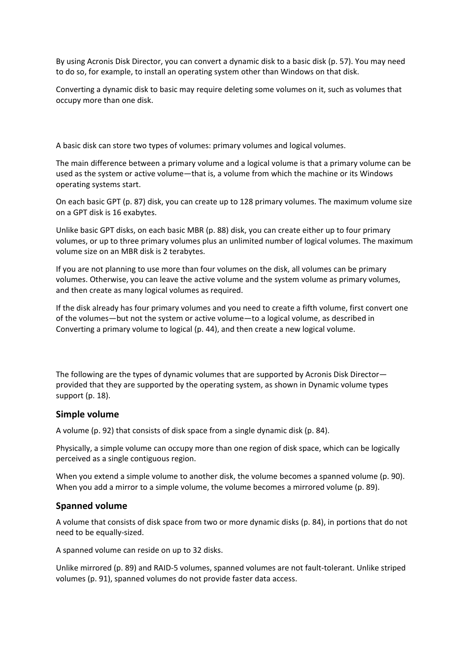 2 types of basic volumes, 3 types of dynamic volumes, Types of basic volumes | Types of dynamic volumes | Acronis Disk Director 11 Advanced Workstation - User Guide User Manual | Page 16 / 93