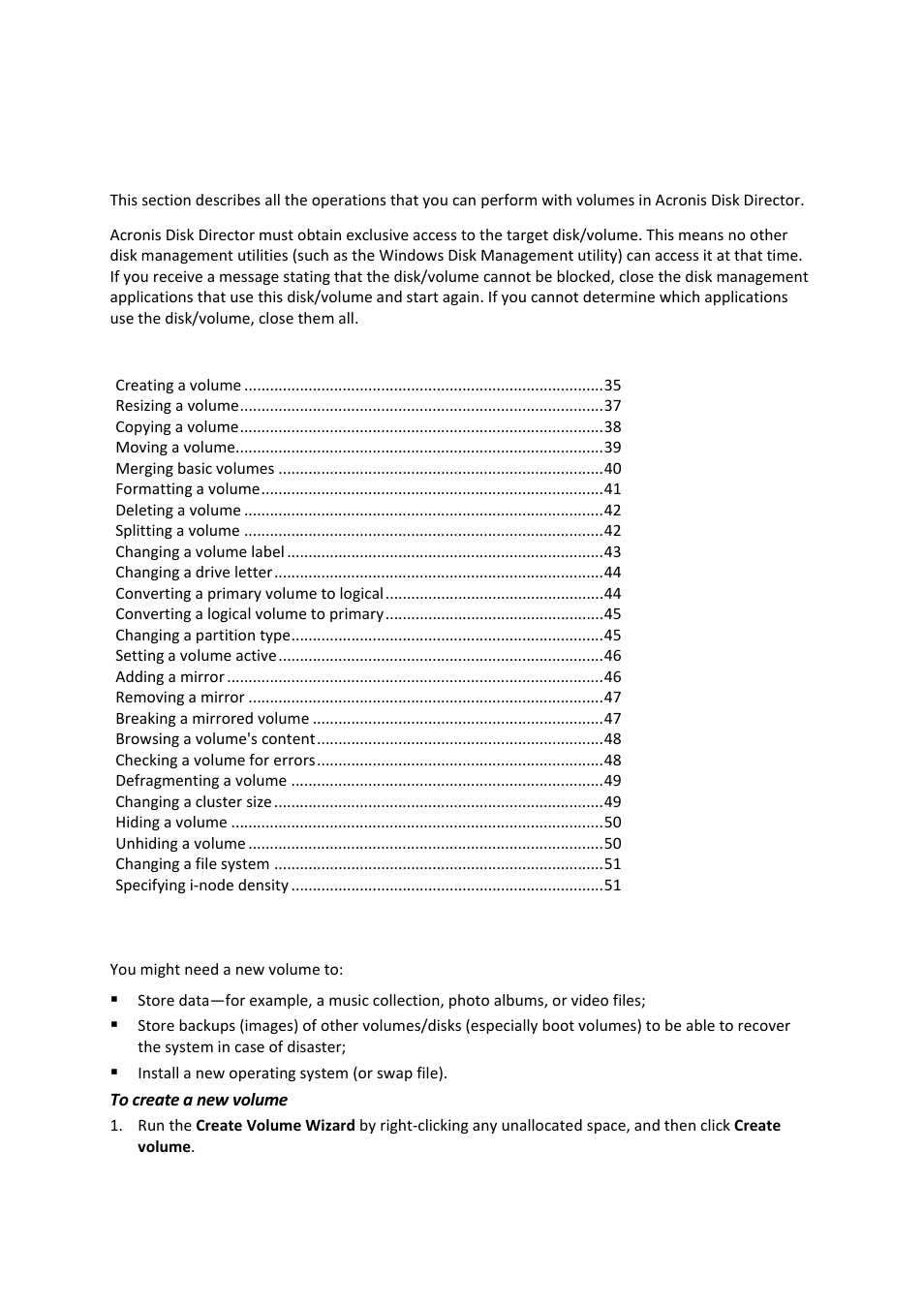 6 volume operations, 1 creating a volume, Volume operations | Creating a volume, 35) w | Acronis Disk Director 11 Advanced Workstation - User Guide User Manual | Page 35 / 93
