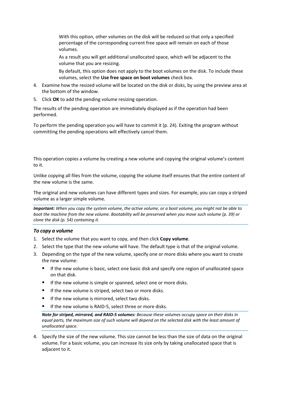 3 copying a volume, Copying a volume | Acronis Disk Director 11 Advanced Workstation - User Guide User Manual | Page 38 / 93