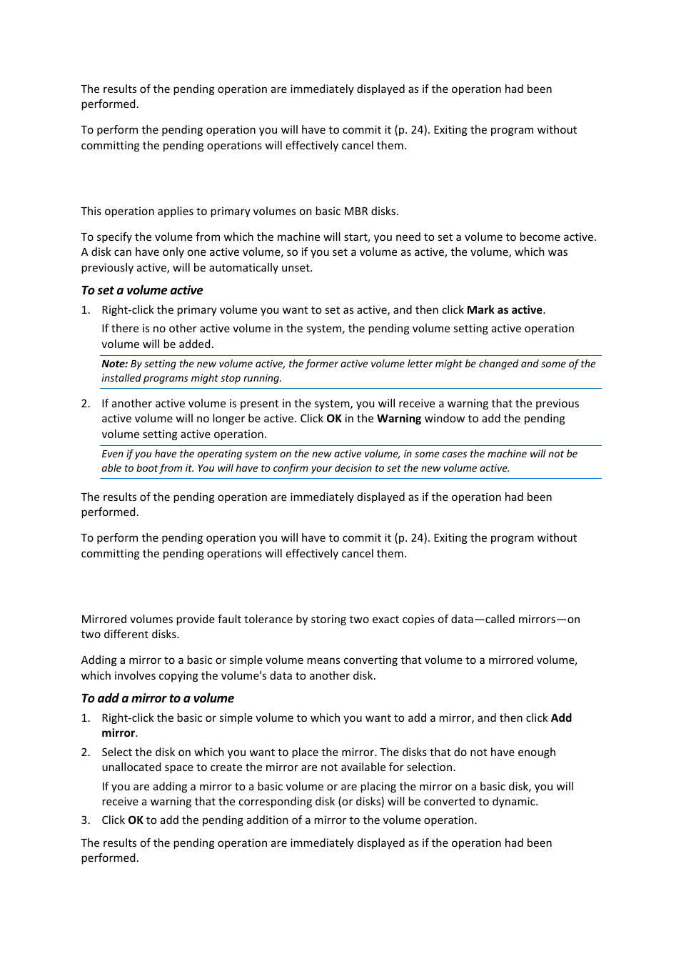 14 setting a volume active, 15 adding a mirror, 14 setting a volume active 6.15 adding a mirror | Setting a volume active, Adding a mirror | Acronis Disk Director 11 Advanced Workstation - User Guide User Manual | Page 46 / 93