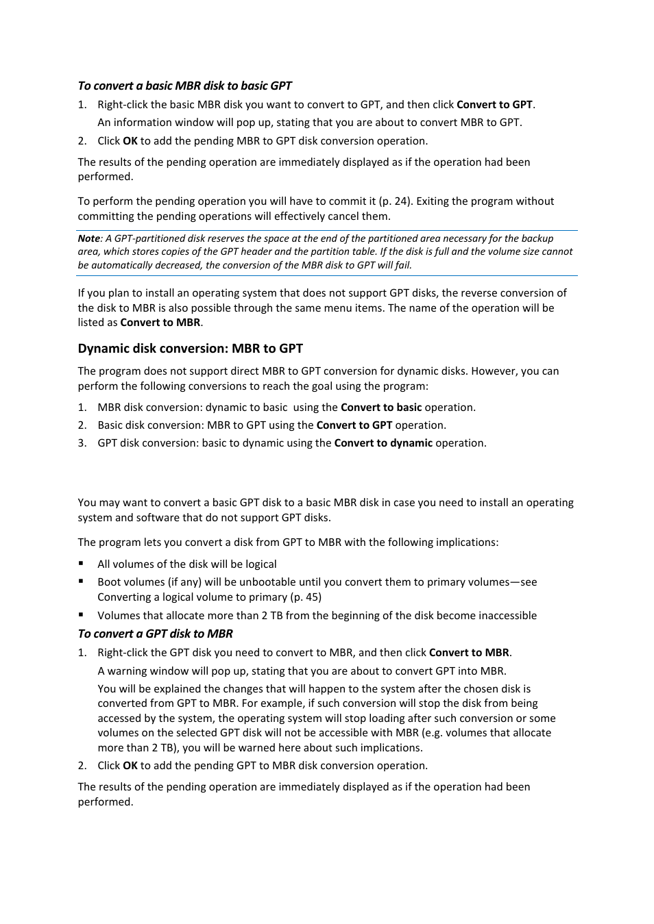 4 disk conversion: gpt to mbr, Disk conversion: gpt to mbr | Acronis Disk Director 11 Advanced Workstation - User Guide User Manual | Page 56 / 93