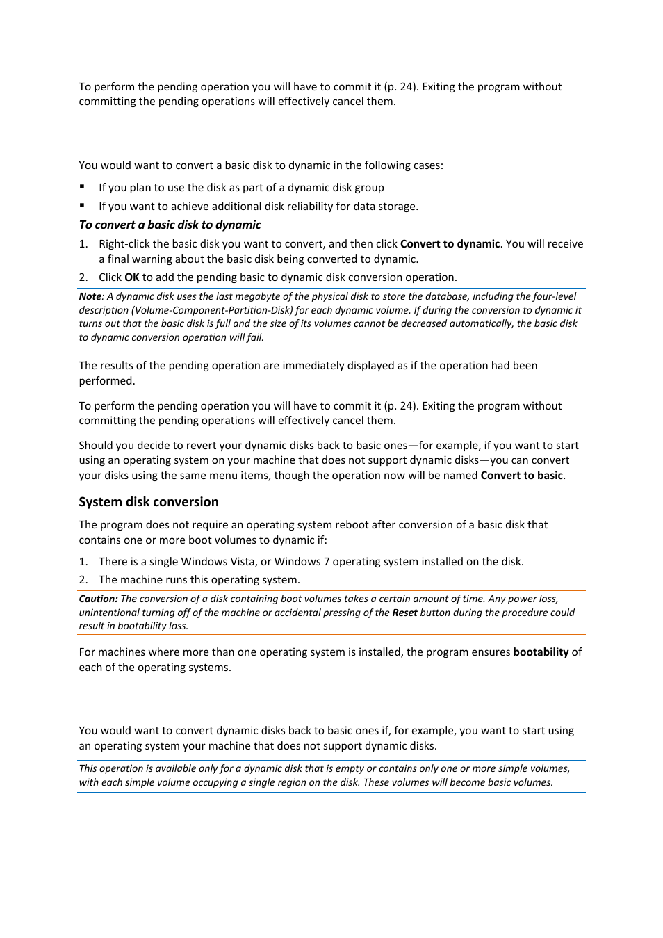 5 disk conversion: basic to dynamic, 6 disk conversion: dynamic to basic, Disk conversion: basic to dynamic | Disk conversion: dynamic to basic | Acronis Disk Director 11 Advanced Workstation - User Guide User Manual | Page 57 / 93