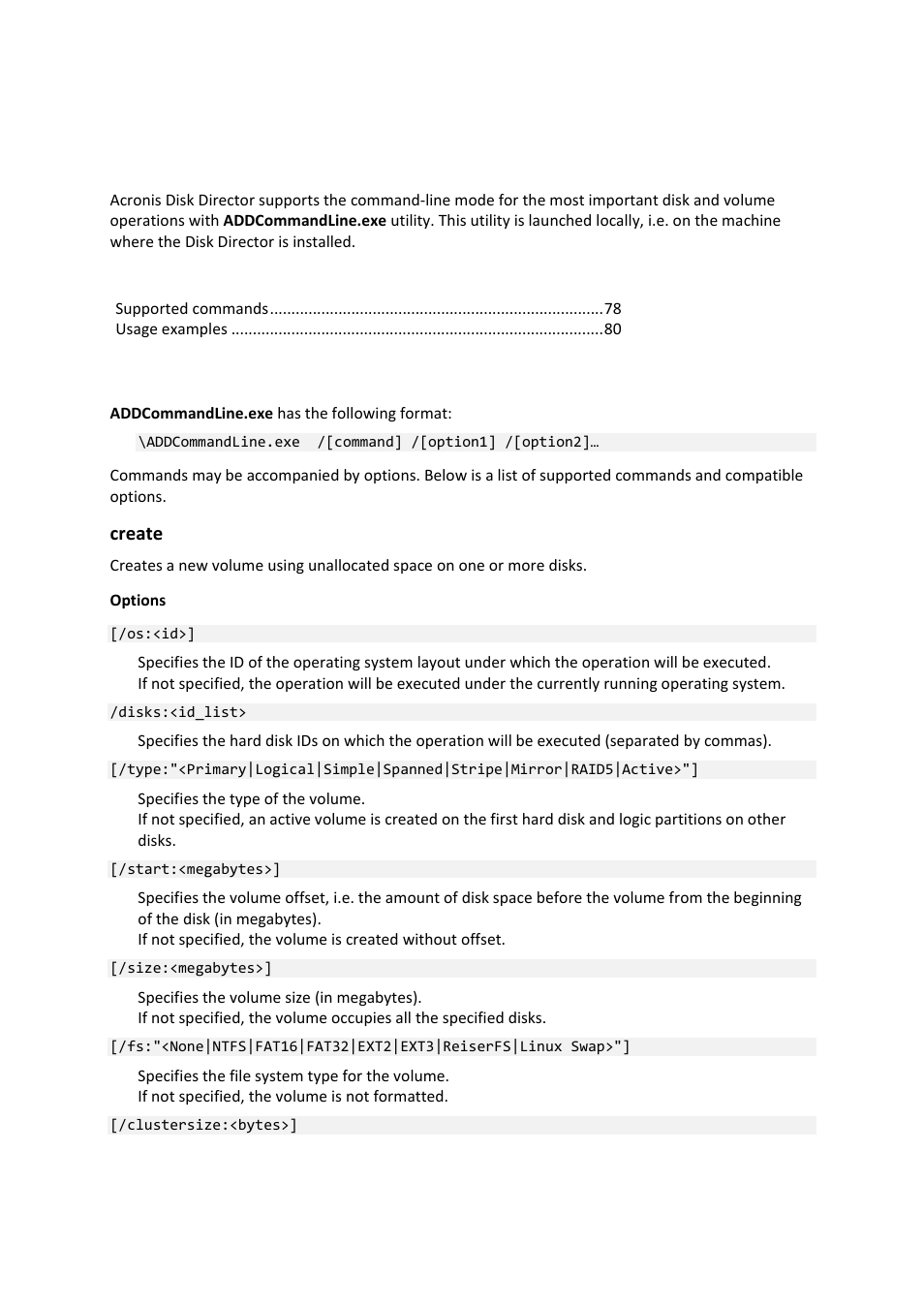 9 working in the command-line mode, 1 supported commands, Working in the command-line mode | Supported commands | Acronis Disk Director 11 Advanced Workstation - User Guide User Manual | Page 78 / 93