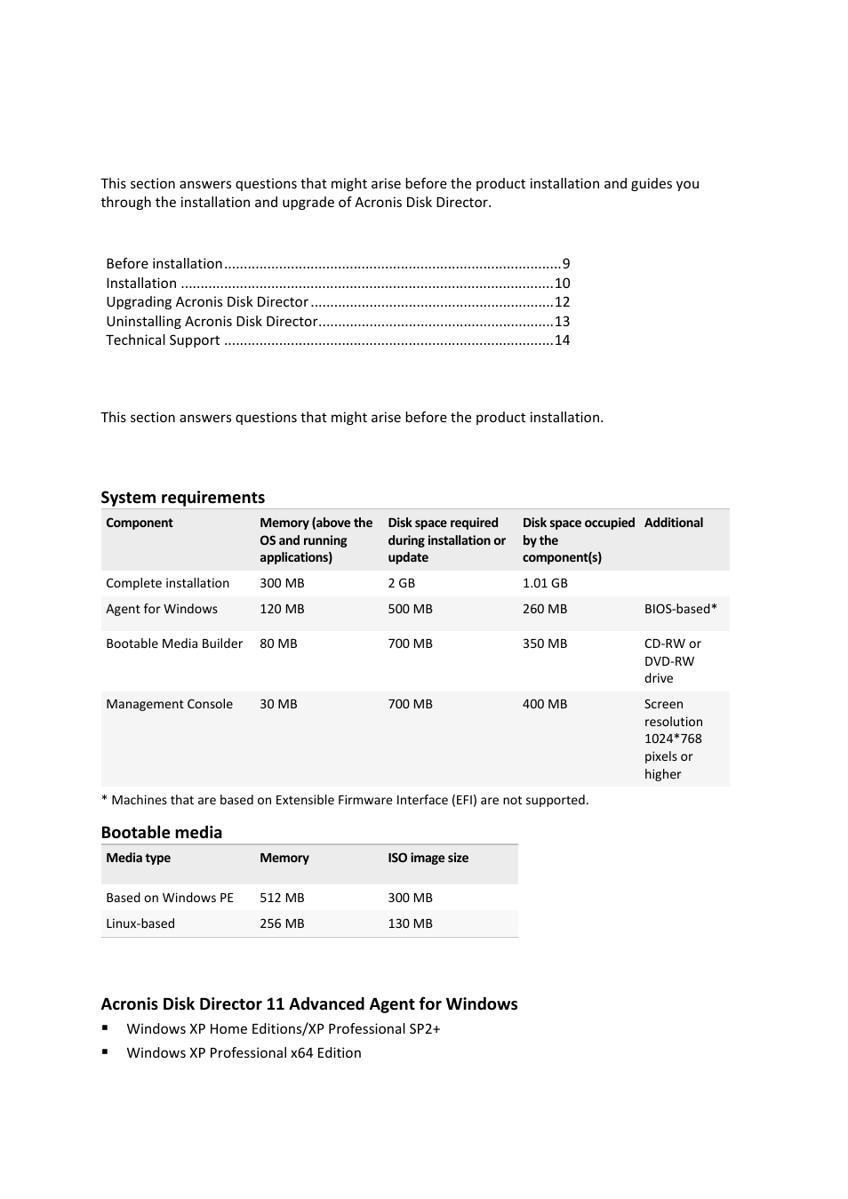 3 installation and upgrade, 1 before installation, Installation and upgrade | Before installation, System requirements, Supported operating systems, 1 system requirements, 2 supported operating systems | Acronis Disk Director 11 Advanced Workstation - User Guide User Manual | Page 9 / 93