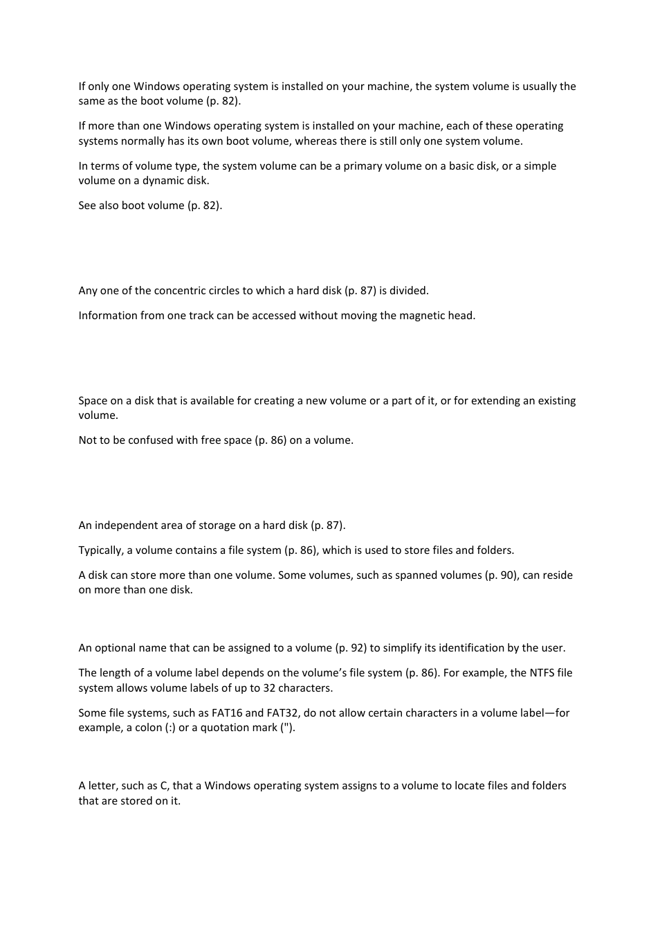 92) t, Track, Unallocated space | Volume, Volume label, Volume letter | Acronis Disk Director 11 Advanced Workstation - User Guide User Manual | Page 92 / 93
