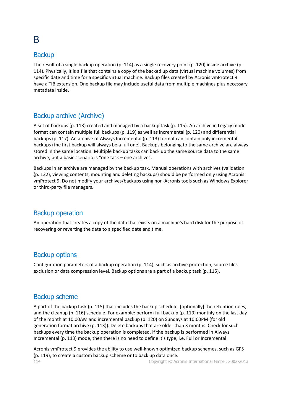 Backup, Backup archive (archive), Backup operation | Backup options, Backup scheme | Acronis Backup for VMware 9 - User Guide User Manual | Page 114 / 123