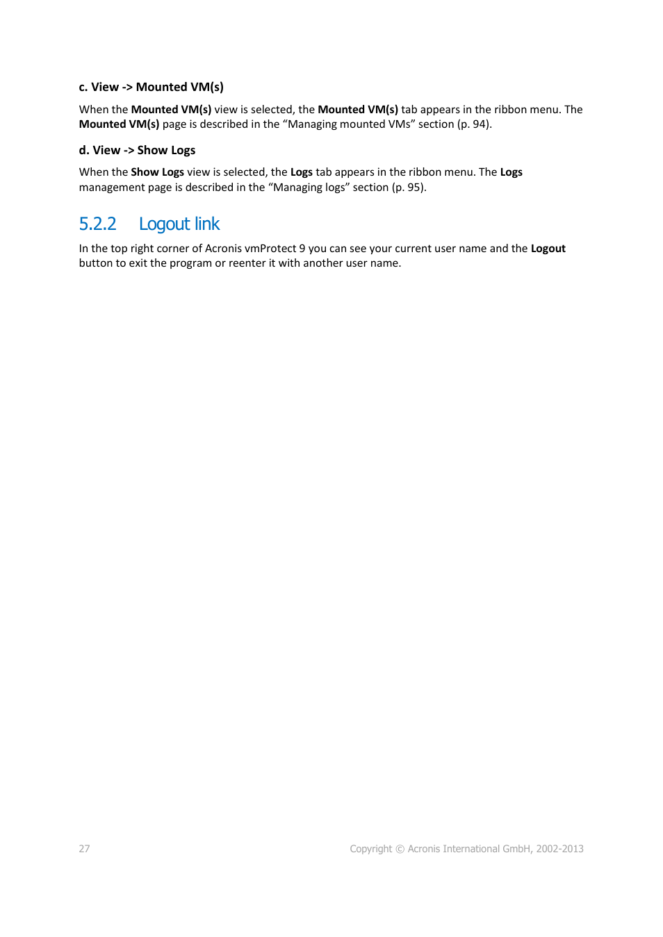 Logout link, 2 logout link | Acronis Backup for VMware 9 - User Guide User Manual | Page 27 / 123