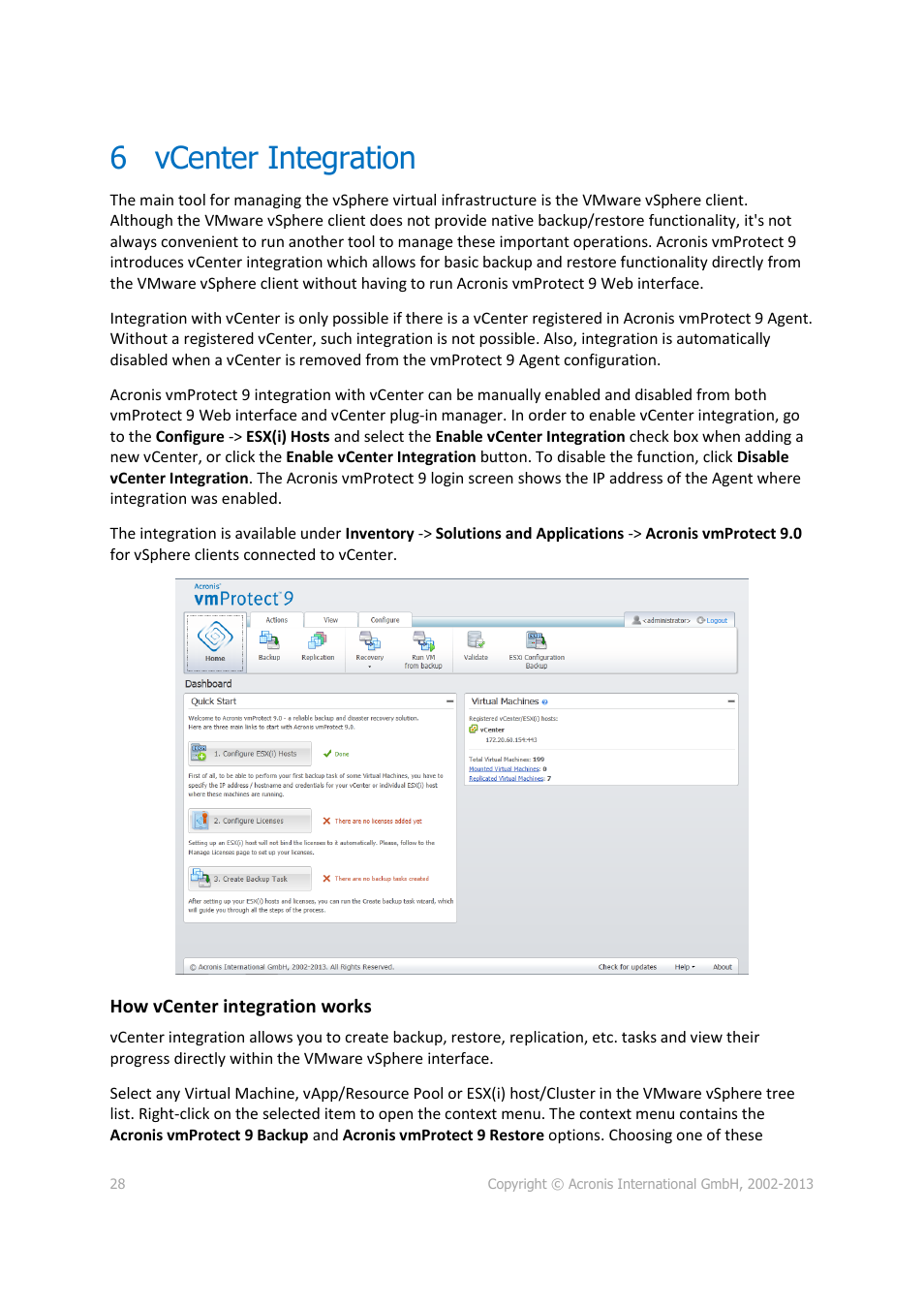Vcenter integration, 6 vcenter integration | Acronis Backup for VMware 9 - User Guide User Manual | Page 28 / 123