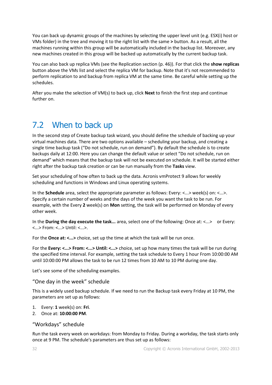 When to back up, 2 when to back up | Acronis Backup for VMware 9 - User Guide User Manual | Page 32 / 123