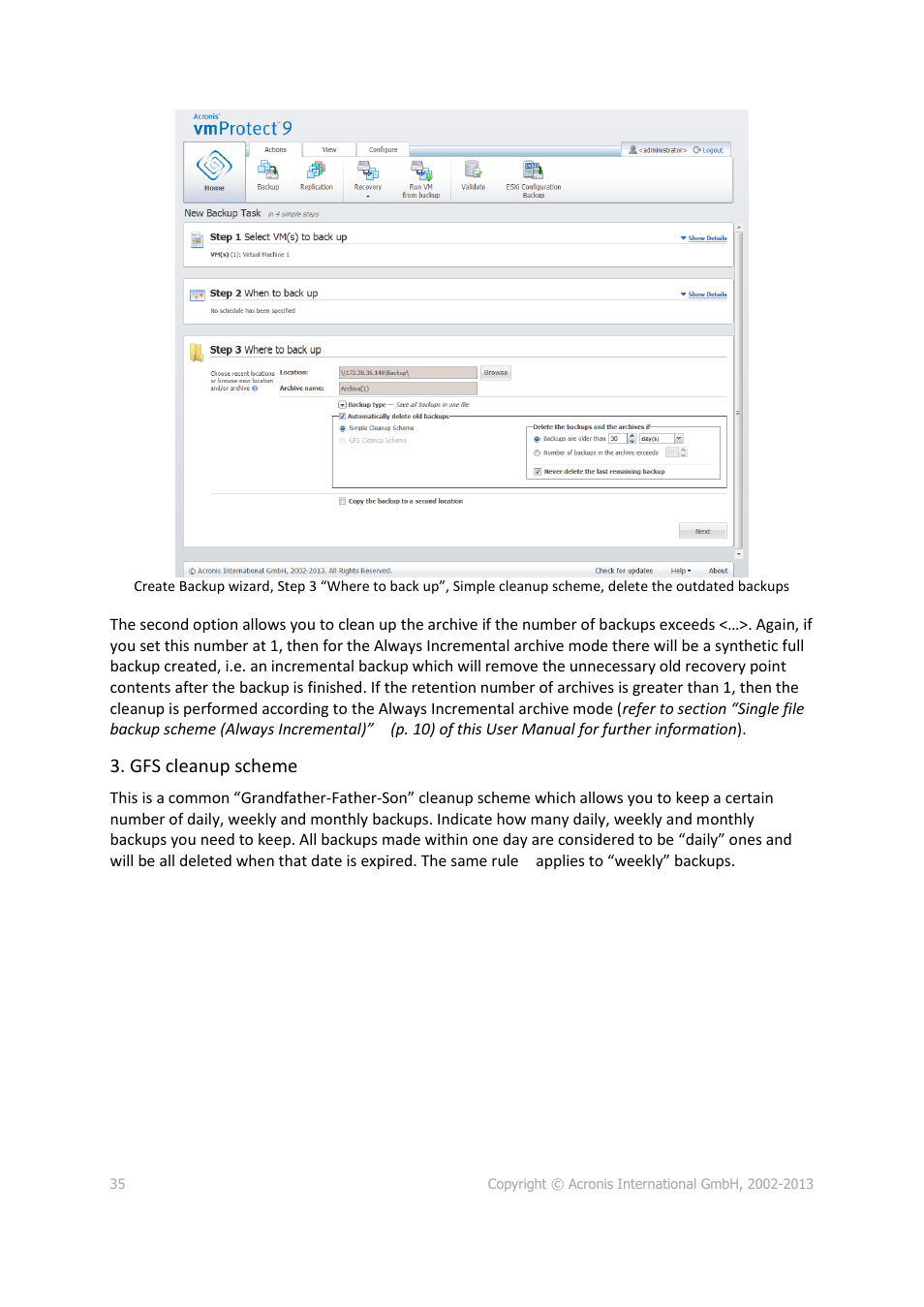 Gfs cleanup scheme | Acronis Backup for VMware 9 - User Guide User Manual | Page 35 / 123
