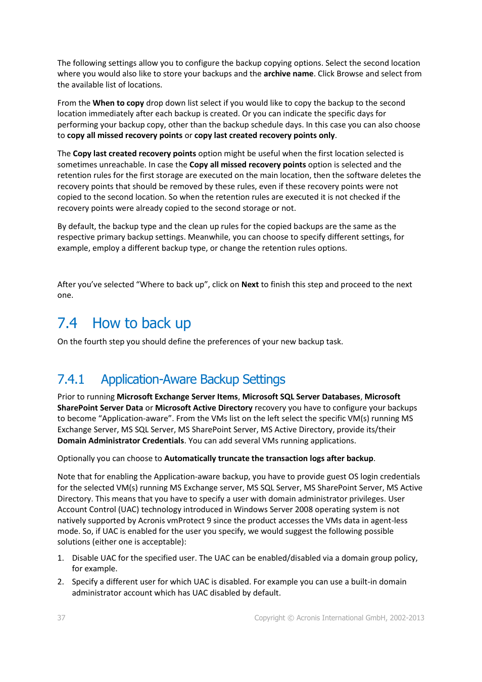How to back up, Application-aware backup settings, 4 how to back up | 1 application-aware backup settings | Acronis Backup for VMware 9 - User Guide User Manual | Page 37 / 123