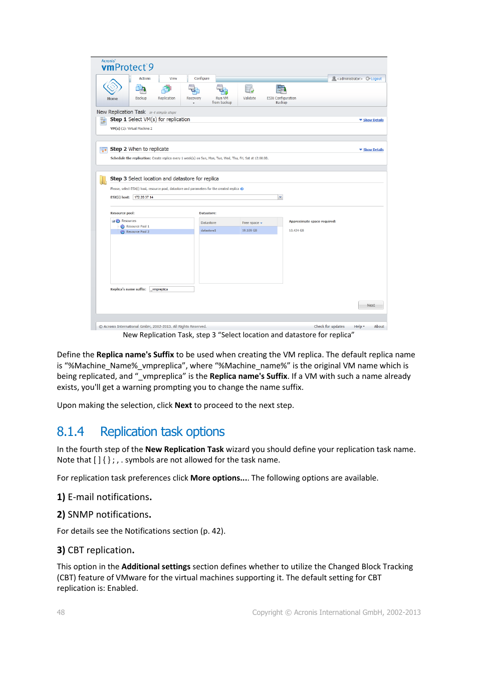 Replication task options, 4 replication task options | Acronis Backup for VMware 9 - User Guide User Manual | Page 48 / 123