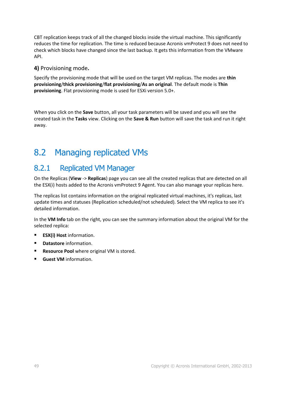Managing replicated vms, Replicated vm manager, P. 49) | 2 managing replicated vms, 1 replicated vm manager | Acronis Backup for VMware 9 - User Guide User Manual | Page 49 / 123