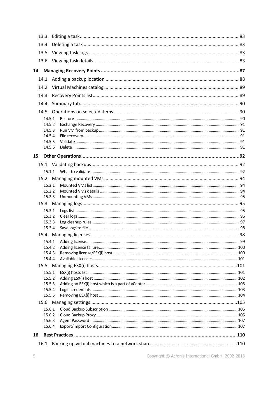 Acronis Backup for VMware 9 - User Guide User Manual | Page 5 / 123