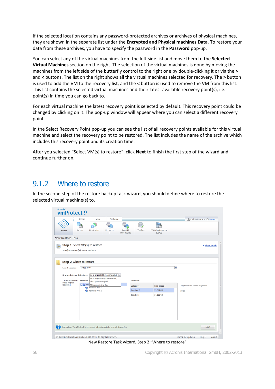 Where to restore, 2 where to restore | Acronis Backup for VMware 9 - User Guide User Manual | Page 56 / 123