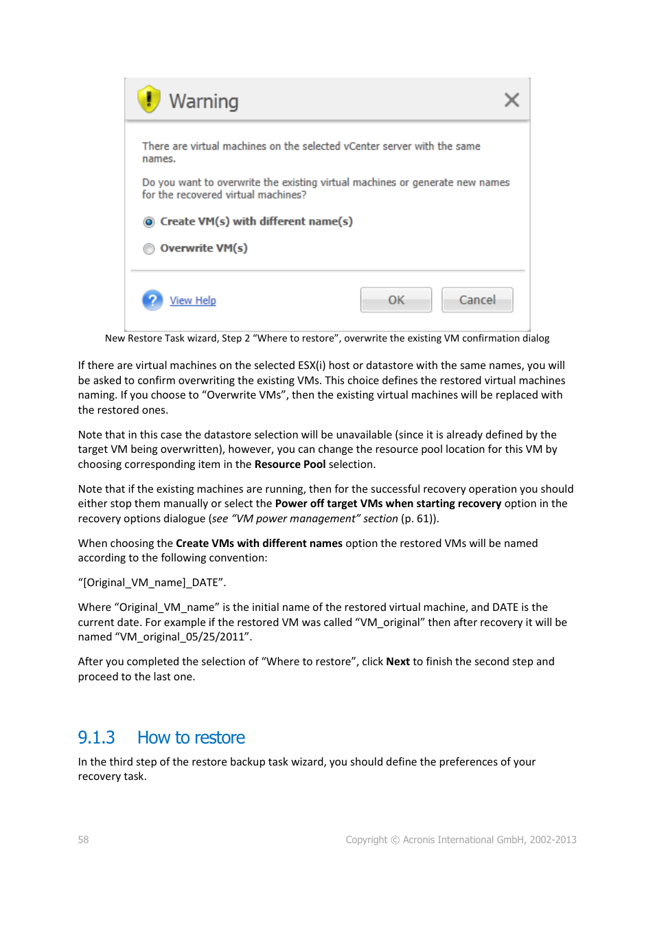 How to restore, 3 how to restore | Acronis Backup for VMware 9 - User Guide User Manual | Page 58 / 123