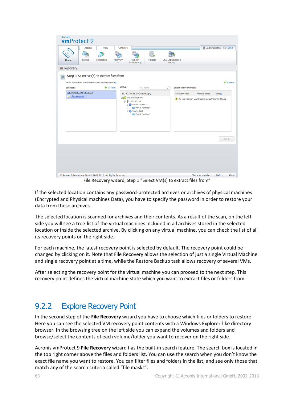 Explore recovery point, 2 explore recovery point | Acronis Backup for VMware 9 - User Guide User Manual | Page 63 / 123