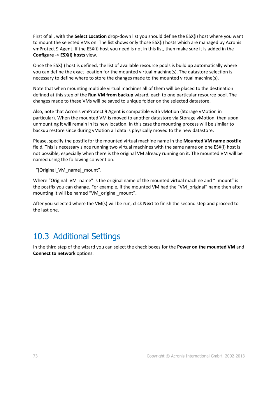 3 additional settings | Acronis Backup for VMware 9 - User Guide User Manual | Page 73 / 123