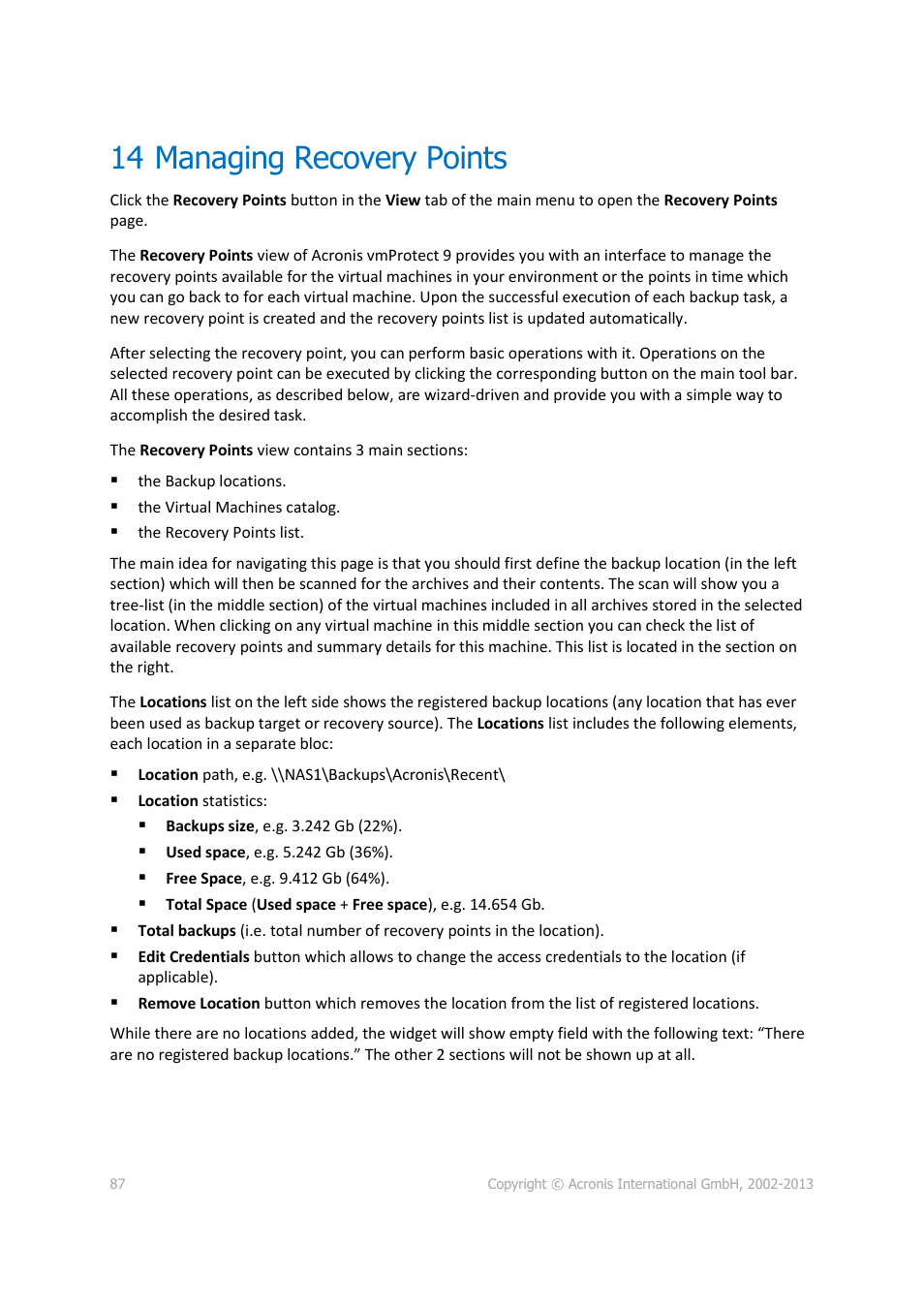 14 managing recovery points | Acronis Backup for VMware 9 - User Guide User Manual | Page 87 / 123