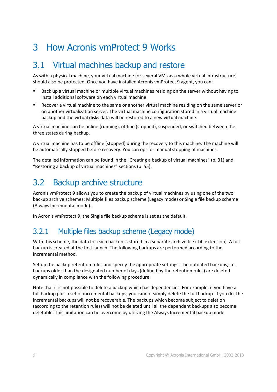 How acronis vmprotect 9 works, Virtual machines backup and restore, Backup archive structure | Multiple files backup scheme (legacy mode), 3 how acronis vmprotect 9 works, 1 virtual machines backup and restore, 2 backup archive structure, 1 multiple files backup scheme (legacy mode) | Acronis Backup for VMware 9 - User Guide User Manual | Page 9 / 123