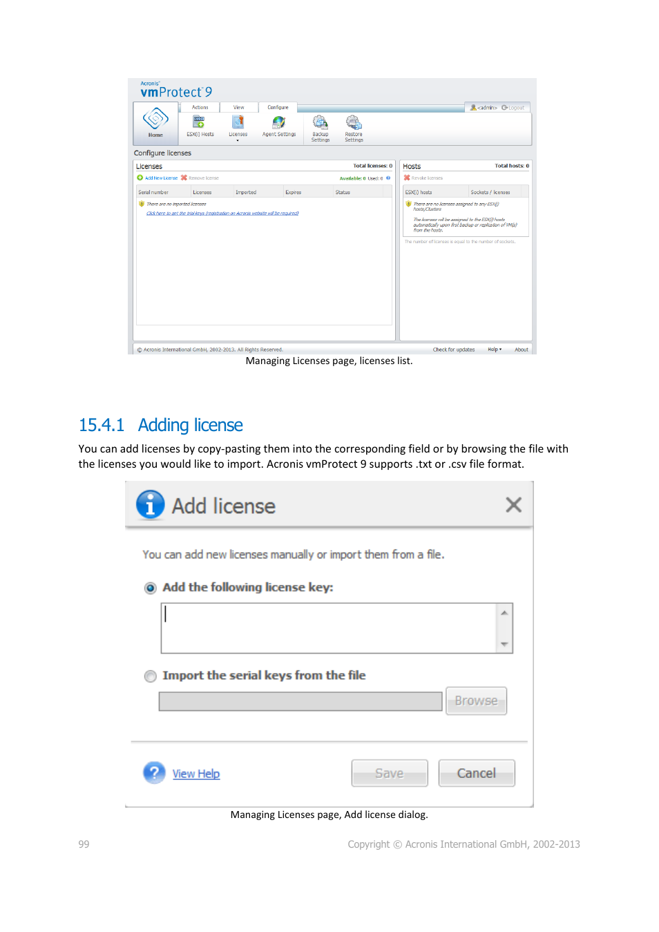 Adding license, 1 adding license | Acronis Backup for VMware 9 - User Guide User Manual | Page 99 / 123