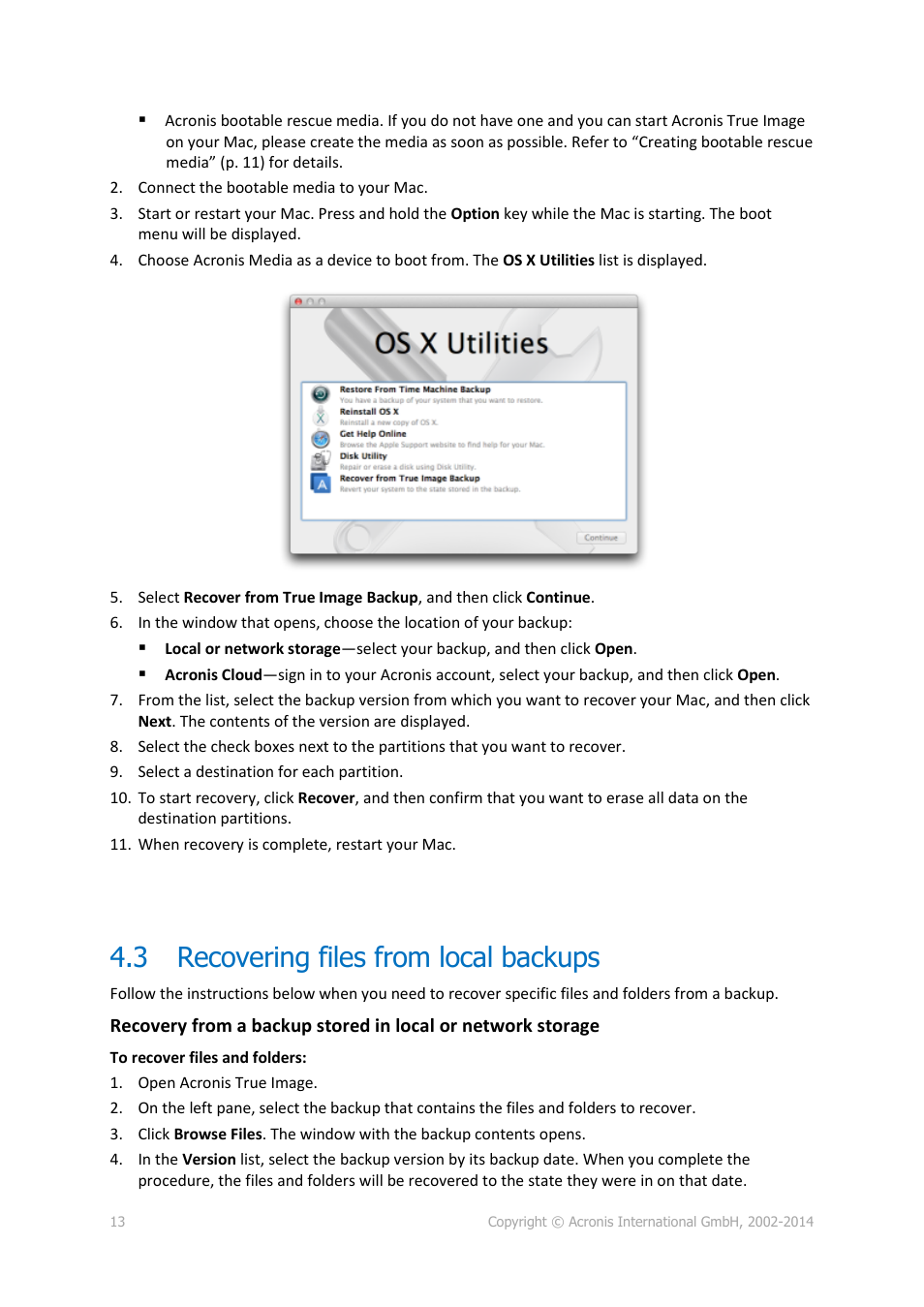 3 recovering files from local backups, Recovering files from local backups | Acronis True Image for Mac - User Guide User Manual | Page 13 / 16